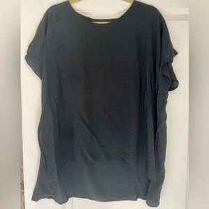 Eileen Fisher Black Silk Short Sleeve Top Size PP Runs Large